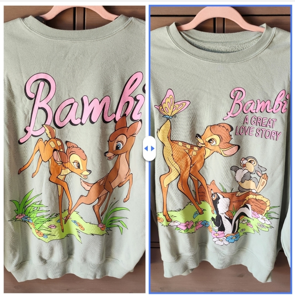 Bambi Two Sided Graphic Sweatshirt - Light Green Ladies Large